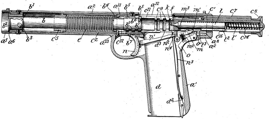Browning 1897 rotating barrel pistol - full recoil