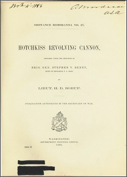 Ordnance Memoranda 27: Hotchkiss Revolving Cannon, 1886, English