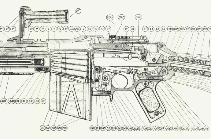 FN-D cutaway showing action and trigger mechanism