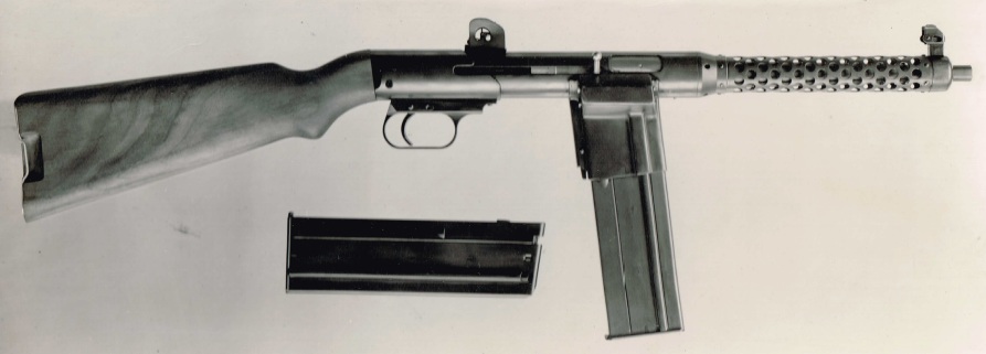 Vesely V42 submachine gun - note the wide magazine