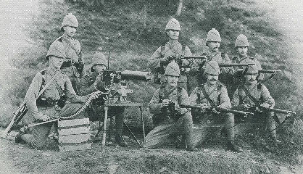 Soldiers of the British Empire with a Maxim and early Enfields