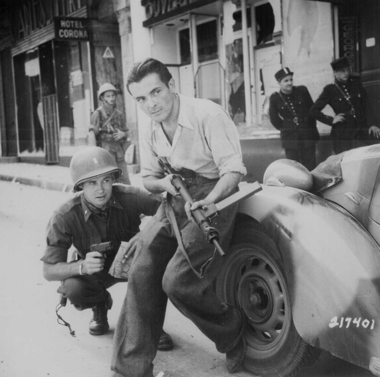 French resistance fighter with a Sten - June 1944