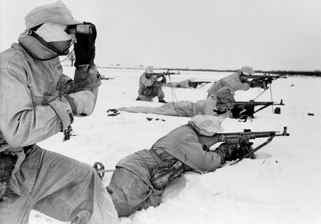 German Skijäger troops with Sturmgewehr rifles in the Ukraine, February 1944 