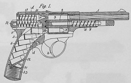 Landstad automatic revolver patent drawing