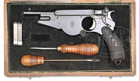 Bergmann No.2 pistol with factory case and accessories.