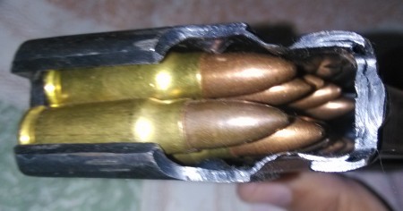 AK magazine loaded with 8x33K ammo for a 44-Bore rifle
