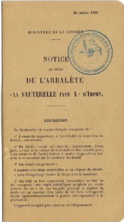 L'Arbalete la Sauterelle Type A DImphy Manual (French, 1915)
