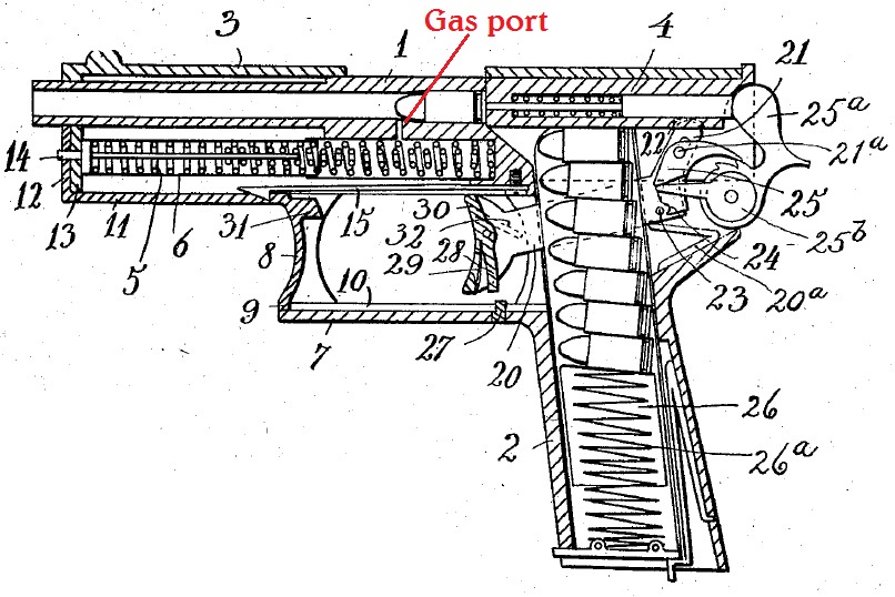 Krag experimental pistol patent drawing
