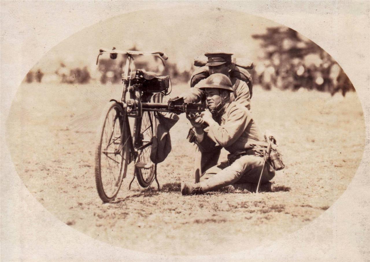 Type 11 Japanese LMG fired resting on a bicycle