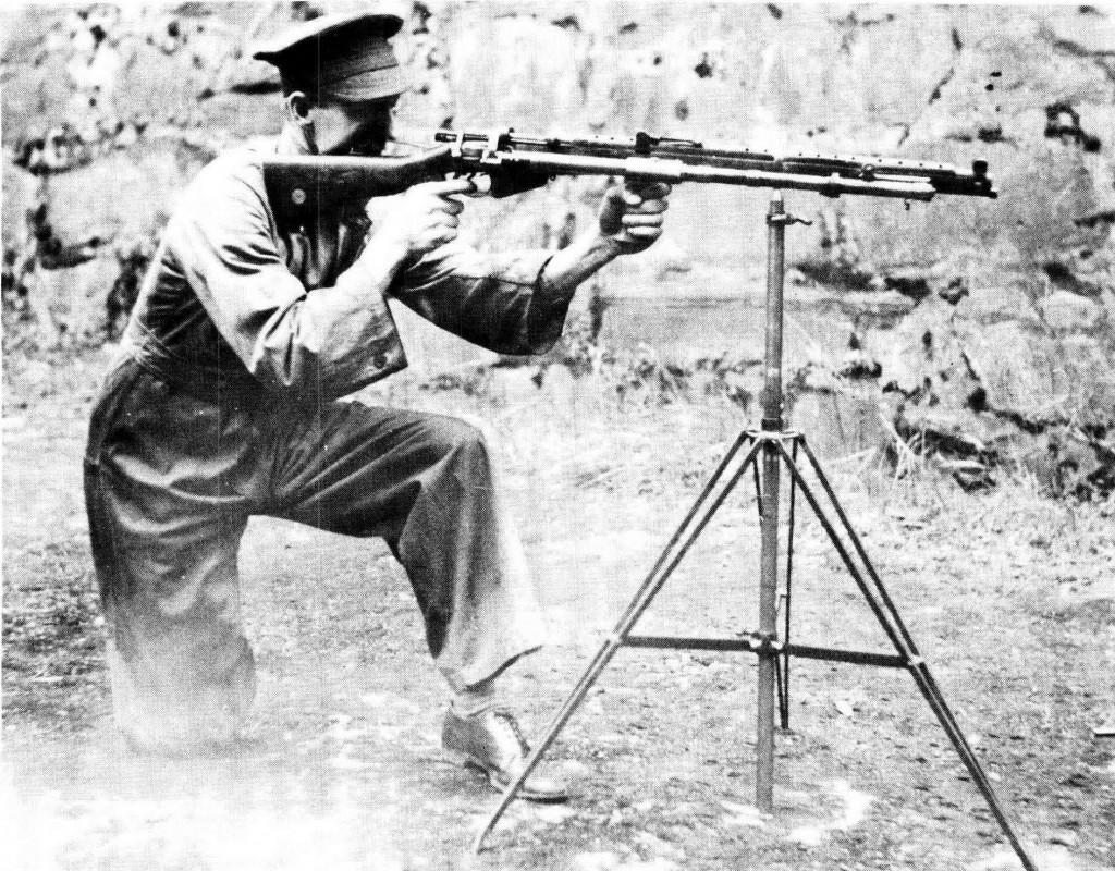 British .303 SMLE Rifle No 1 Mark III fitted with the Rieder Automatic Rifle Attachment and mounted on tripod