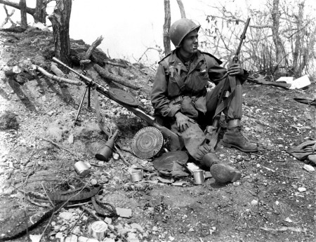 US solider in Korea with a captured DP-28 - March