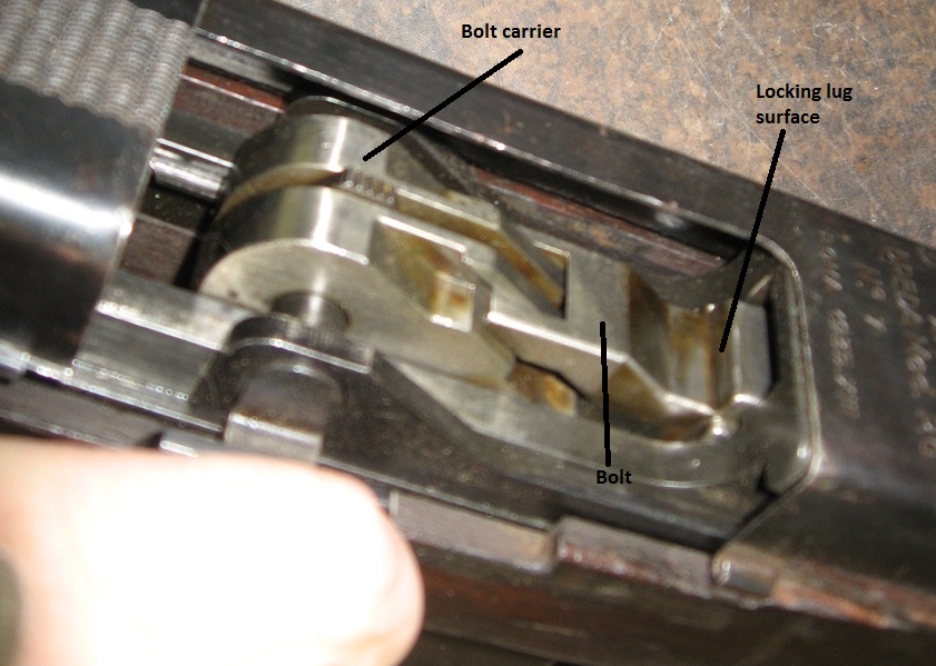 Breda PG bolt and bolt carrier in mid travel Breda PG bolt and bolt carrier in mid travel