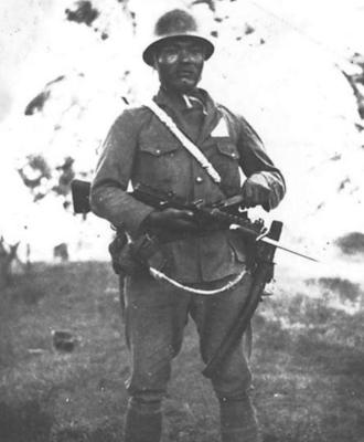 Japanese soldier with SIG Type BE (Bergmann)