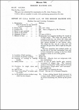 CISA Description of the Eriksen Machine Gun (English, 1927)