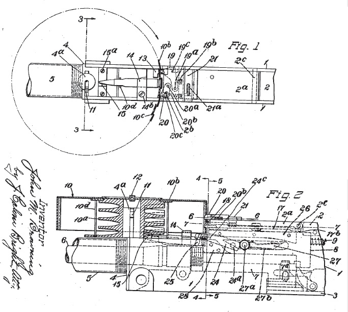 Patent drawing for a Browning 1919 drum magazine