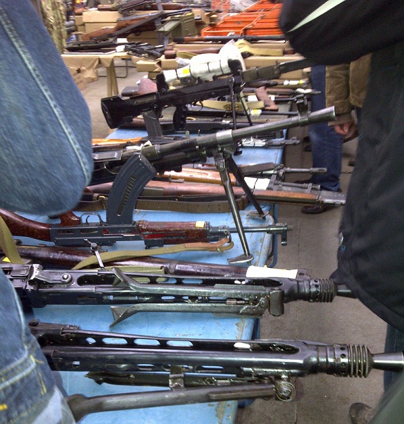 Machine guns for sale at the gun show in Ciney, Belgium