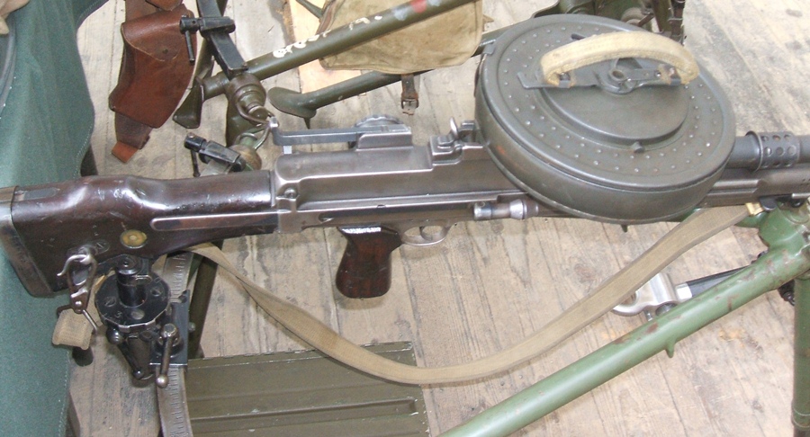 Bren gun with 100-round drum magazine