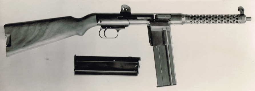 Vesely V42 submachine gun - note the wide magazine Vesely V42 submachine gun - note the wide magazine