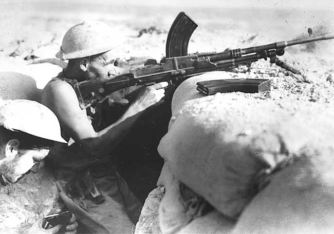 Australian Bren gunner under fire at Tobruk