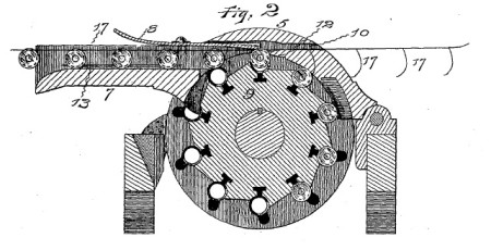 Patent drawing of a feed strip system for the Gatling