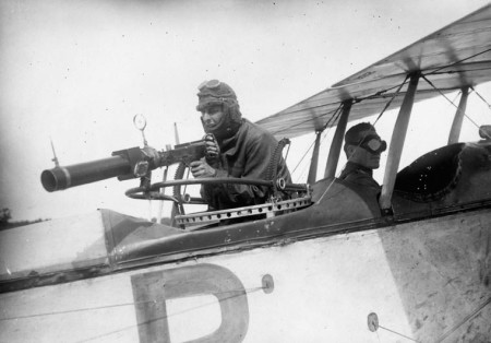 Hythe camera gun on a flexible ring mount of a JN-4 biplane