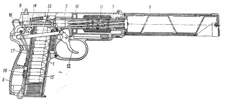 Diagram of the entire PB pistol, from 1982-dated Soviet army manual