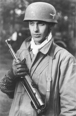 German paratrooper on Crete with an MP38