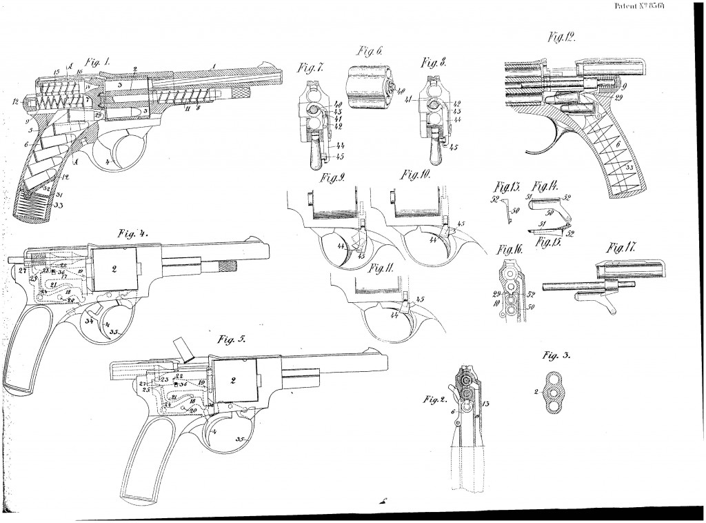 Landstad 1900 automatic revolver patent drawings