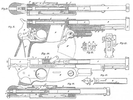 Otto Brauwetter 1892 patent for Bergmann pistol