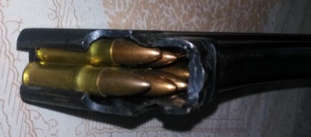 AK magazine loaded with 8x33K ammo for a 44-Bore rifle