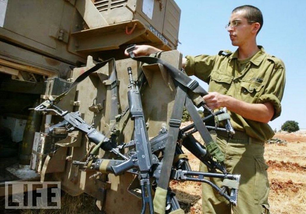 Stack of Galil SAR rifles from the Israeli armored corps