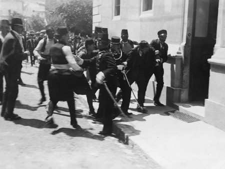 Gavrilo Princip being arrested in Sarajevo on June 28, 1914.