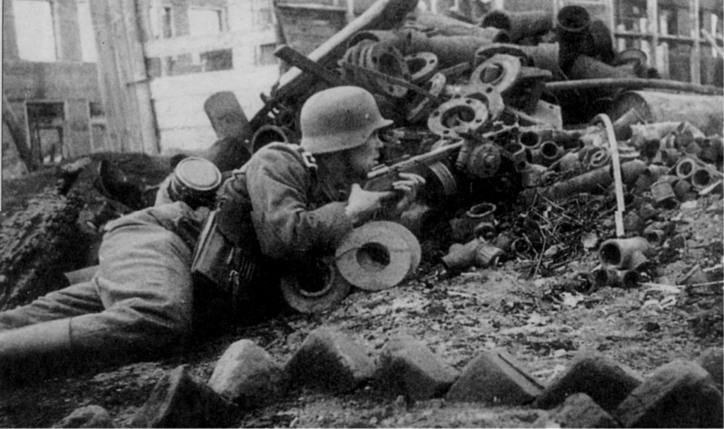 German soldier with a PPSh-41 submachine gun