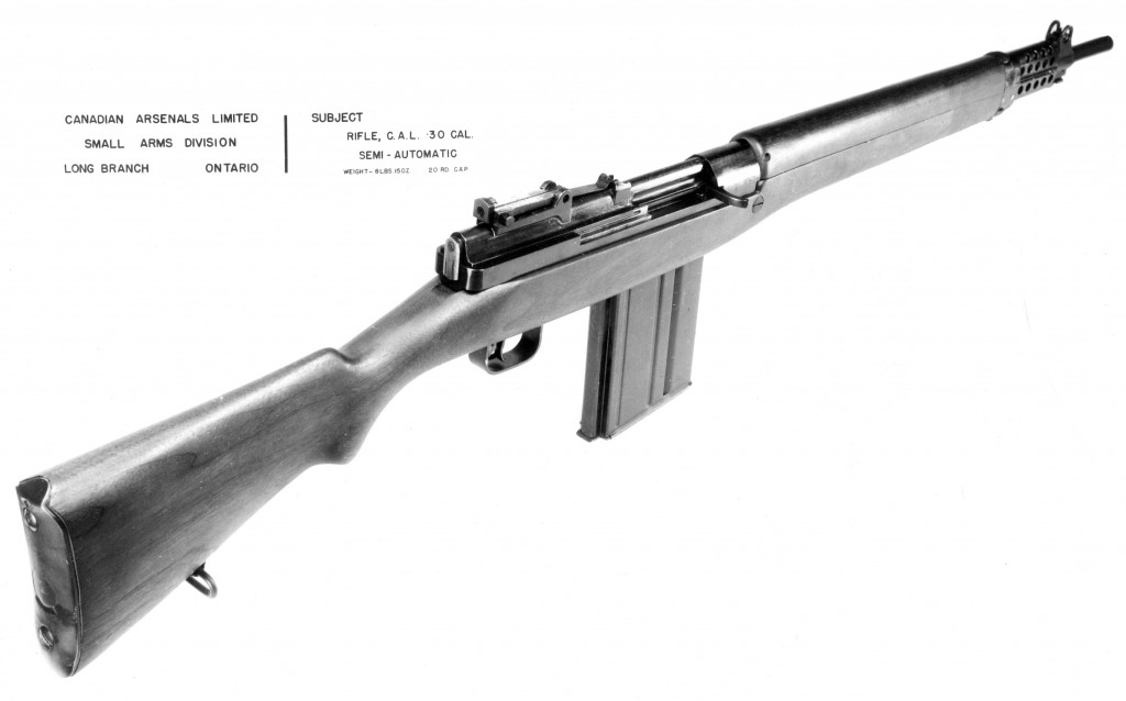 Another view of the EX-2 in .30 caliber, with a long action magazine. Not the similarity of the rear receiver cover to the FN-49 rifle. Source: MilArt photo archives